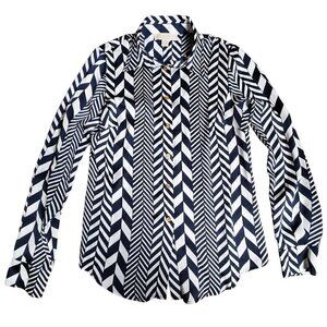 Michael Kors Womens Black White Long Sleeve Classy Button‎ Up Shirt Top Size S